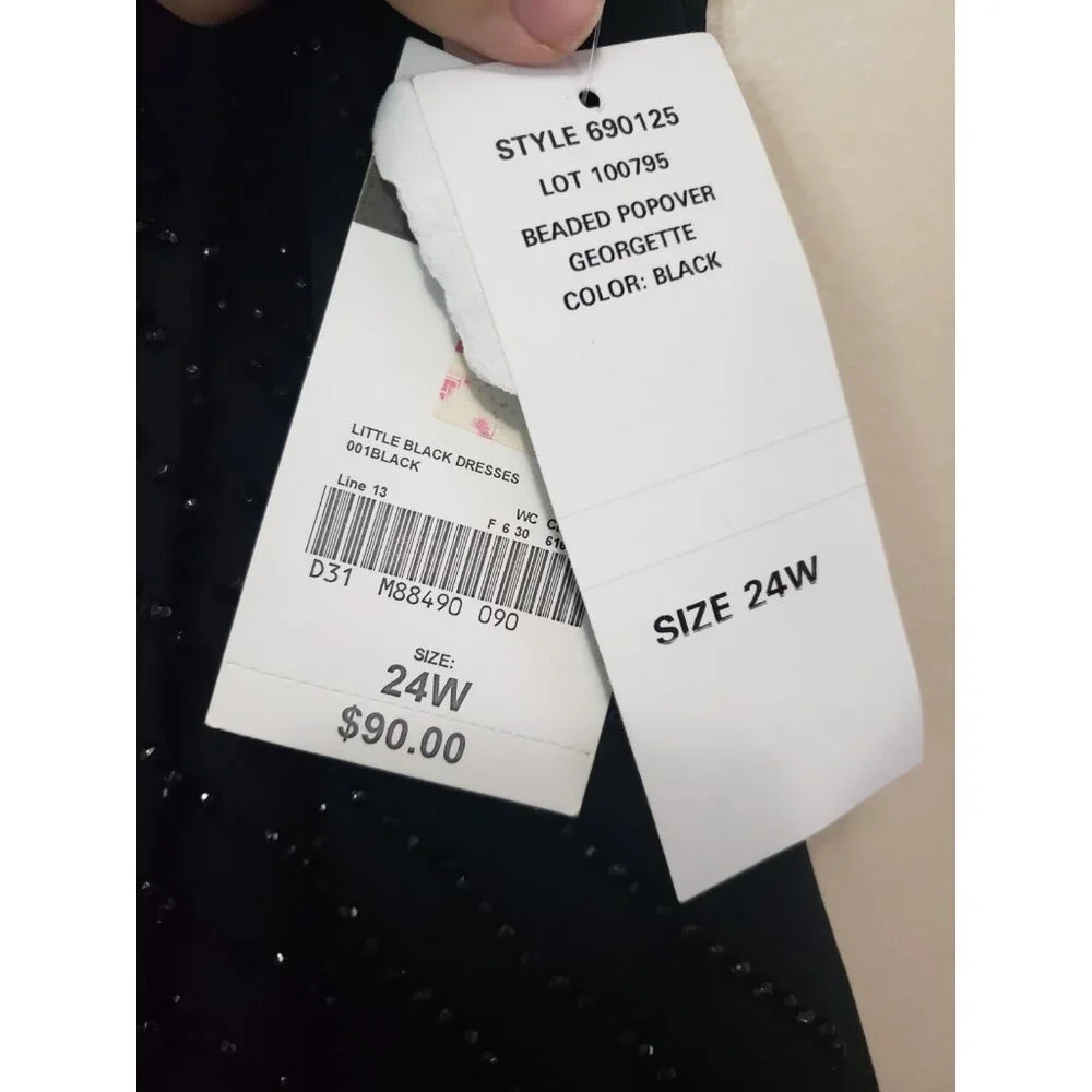 VTG S.L. Fashions Womens Plus 24W Midi Dress Black Beaded Popover Georgette NWT - Picture 7 of 7